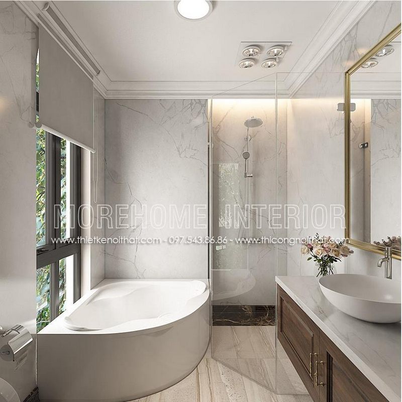 Kệ tủ lavabo treo tường mặt đá trắng gỗ óc chó nội thất mang lại cho không gian phòng tắm gọn gàng thẩm mỹ cao. 