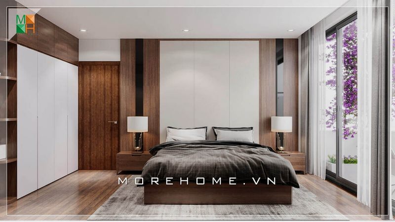Mẫu thiết kế giường ngủ gỗ công nghiệp hiện đại màu nâu rất hiện đại và sang trọng là điểm nhấn cho căn phòng ngủ trở nên tiện nghi.