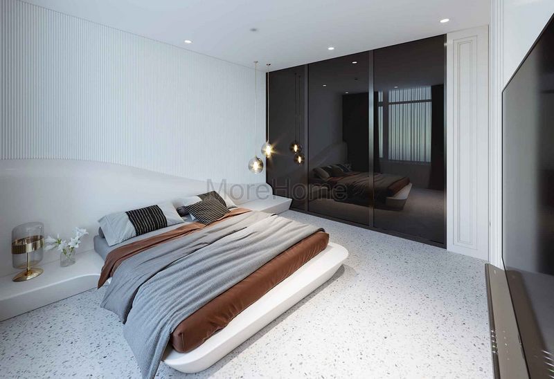Mẫu giường ngủ gỗ bệt hiện đại cho phòng ngủ chung cư