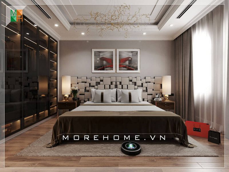 Mẫu giường ngủ bọc vải cao cấp hiện đại tôn vẻ sang trọng cho căn phòng ngủ chung cư đẹp.